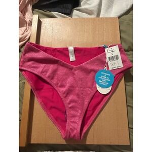 WET Swimwear Azura Pink Metallic High Waisted Bikini Bottoms K4545B NWT Size M